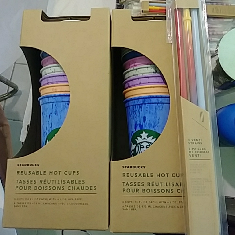 1 Box of 6 Starbucks Marble Hot Reusable Cups